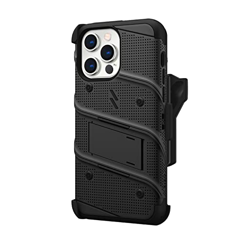 ZIZO Bolt Bundle for iPhone 14 Pro Max (6.7) Case with Screen Protector Kickstand Holster Lanyard - Black