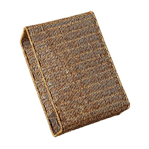 Cabilock Rattan Woven Basket Book Holder Basket Magazine Wicker Basket Woven Magazine Holder Magazine Rack Magazine Storage Organizer Rectangular Basket Bins Garbage Container Bin Utensil Tray