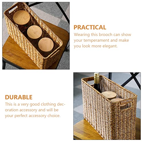 Cabilock Rattan Woven Basket Book Holder Basket Magazine Wicker Basket Woven Magazine Holder Magazine Rack Magazine Storage Organizer Rectangular Basket Bins Garbage Container Bin Utensil Tray