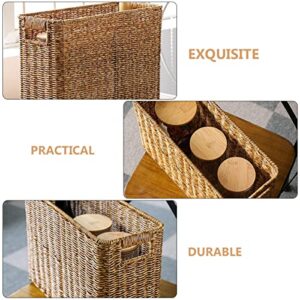 Cabilock Rattan Woven Basket Book Holder Basket Magazine Wicker Basket Woven Magazine Holder Magazine Rack Magazine Storage Organizer Rectangular Basket Bins Garbage Container Bin Utensil Tray