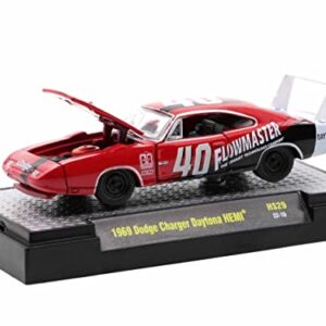 1969 Charger Daytona HEMI #40 Red with Graphics Flowmaster Limited Edition to 6600 Pieces Worldwide 1/64 Diecast Model Car by M2 Machines 31500-HS29