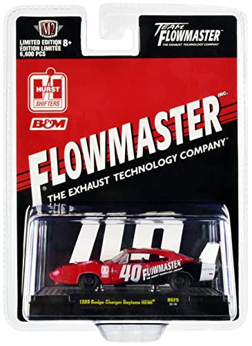 1969 Charger Daytona HEMI #40 Red with Graphics Flowmaster Limited Edition to 6600 Pieces Worldwide 1/64 Diecast Model Car by M2 Machines 31500-HS29