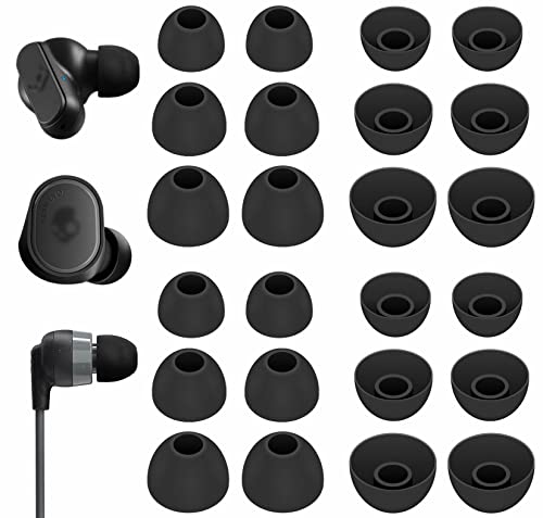 12 Pairs Ear Tips Buds Compatible with Skullcandy in-Ear Earphone, Replacement Flexible Silicone Eartips Earbuds Accessories Compatible with Skullcandy Dime/Sesh Evo/Jib/Ink'd+ - Black