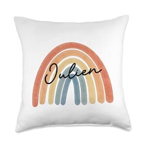 boys & girls new baby personalized name cushions new born baby julien personalized gift rainbow nursery throw pillow, 18x18, multicolor