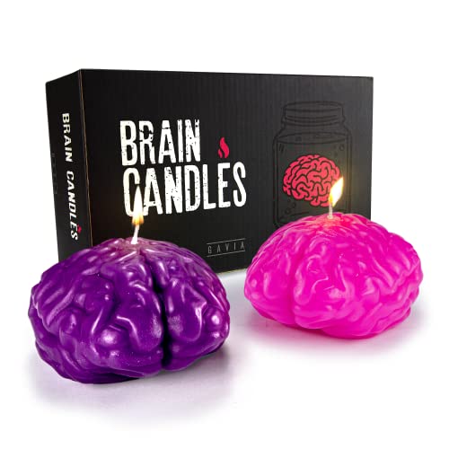 GAVIA Brain Candles - Scented Halloween Candles - Gothic Decor - Skull Decor - Gothic Candle Holder - Spooky Candle Holder - Gothic Home Decor - Spooky Gifts - Goth Room Decor - Pink & Purple