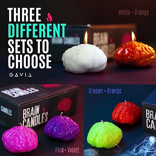 GAVIA Brain Candles - Scented Halloween Candles - Gothic Decor - Skull Decor - Gothic Candle Holder - Spooky Candle Holder - Gothic Home Decor - Spooky Gifts - Goth Room Decor - Pink & Purple