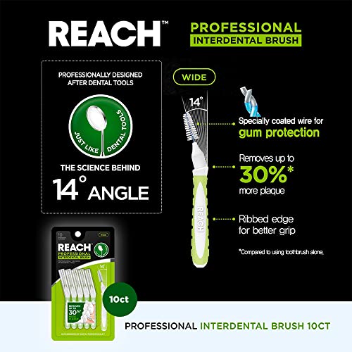 REACH Interdental Brush Wide 1.3mm Floss Bundle | Removes up to 30% More Plaque | Special Designed for Gum Protection, PFAS Free | 10 Brushes (Pack of 6)