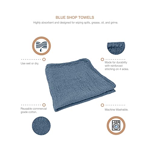 Detailer's Preference Automotive Shop Towels, Cotton, 11"x12", Blue, 50 Pack