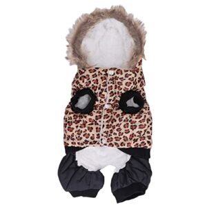 Dog Fleece Hoodie, Leopard Print Thicken Pet Warm Coat Vest Clothes Apparel for Small Medium Dogs S