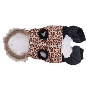 Dog Fleece Hoodie, Leopard Print Thicken Pet Warm Coat Vest Clothes Apparel for Small Medium Dogs S