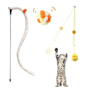 trumoon cat toy set, cat caterpillar wand toy & hanging interactive cat toys & cat fuzzy balls with bell for indoor cats kitten play chase exercise (snowman)