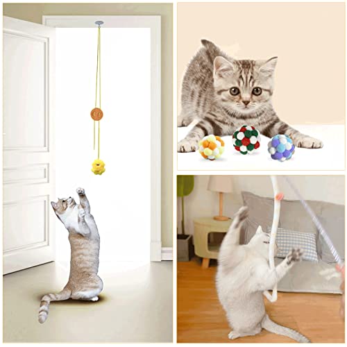 Trumoon Cat Toy Set, Cat Caterpillar Wand Toy & Hanging Interactive cat Toys & Cat Fuzzy Balls with Bell for Indoor Cats Kitten Play Chase Exercise (Snowman)