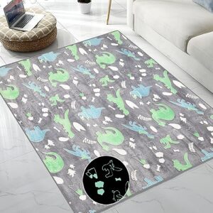 qh cute dinosaur & leaf pattern glow in the dark area rug area rug for living room bedroom playing room size 5'x6'