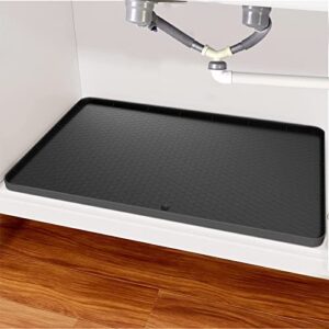 under sink mat for kitchen waterproof, 34" x 22" sink cabinet protector mat silicone under sink liner drip tray with drain hole, cabinet protection mat for kitchen, holds up to 2 gallon liquiq