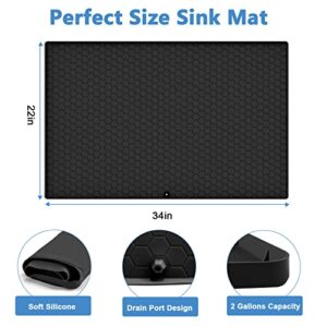 Under Sink Mat for Kitchen Waterproof, 34" x 22" Sink Cabinet Protector Mat Silicone Under Sink Liner Drip Tray with Drain Hole, Cabinet Protection Mat for Kitchen, Holds up to 2 Gallon Liquiq