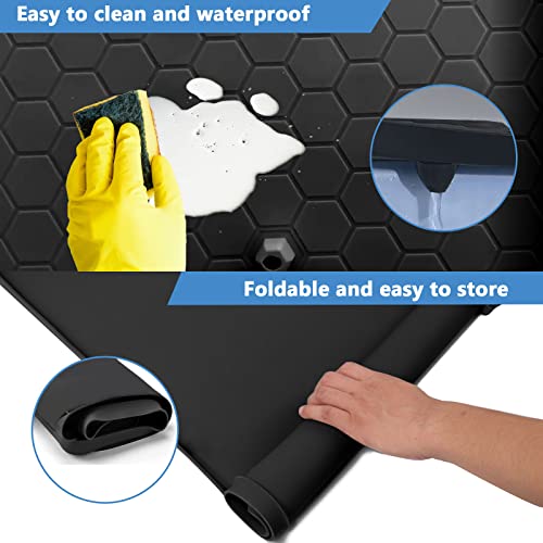 Under Sink Mat for Kitchen Waterproof, 34" x 22" Sink Cabinet Protector Mat Silicone Under Sink Liner Drip Tray with Drain Hole, Cabinet Protection Mat for Kitchen, Holds up to 2 Gallon Liquiq