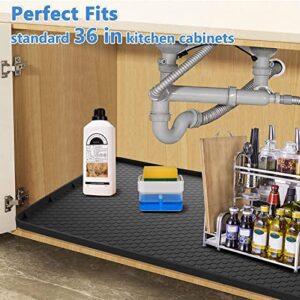 Under Sink Mat for Kitchen Waterproof, 34" x 22" Sink Cabinet Protector Mat Silicone Under Sink Liner Drip Tray with Drain Hole, Cabinet Protection Mat for Kitchen, Holds up to 2 Gallon Liquiq