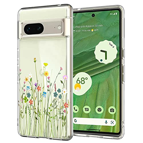 Unov Compatible with Pixel 7 Case Clear with Design Soft TPU Shock Absorption Slim Embossed Pattern Protective Back Cover for Pixel 7 5G 6.3inch (Flower Bouquet)