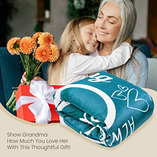 Done Lucky Grandma Blanket - Grandma Gift for Birthday, Mother's Day, Christmas, etc. - Sherpa Throw Blanket Gift for Grandma (Cyan)