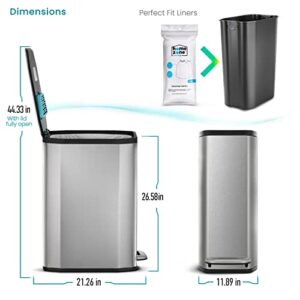 Home Zone Living 13 Gallon Slim Kitchen Trash Can with CleanAura Odor Control Pod, Stainless Steel, 50 Liters, Silver