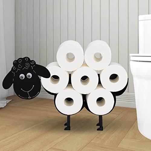 Sheep Toilet Paper Holder Stand, Cute Metal Wall Mount Toilet Paper Storage for 8 Rolls, Funny Animal Handwork Bathroom Gift Tissue Organizer Baskets