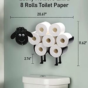 Sheep Toilet Paper Holder Stand, Cute Metal Wall Mount Toilet Paper Storage for 8 Rolls, Funny Animal Handwork Bathroom Gift Tissue Organizer Baskets