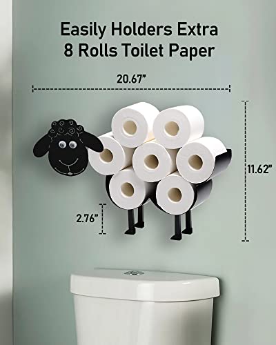 Sheep Toilet Paper Holder Stand, Cute Metal Wall Mount Toilet Paper Storage for 8 Rolls, Funny Animal Handwork Bathroom Gift Tissue Organizer Baskets