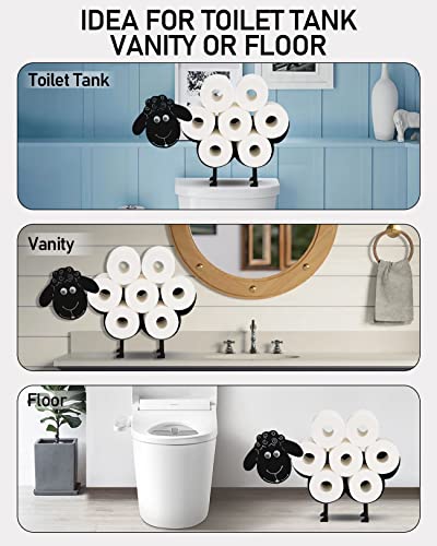 Sheep Toilet Paper Holder Stand, Cute Metal Wall Mount Toilet Paper Storage for 8 Rolls, Funny Animal Handwork Bathroom Gift Tissue Organizer Baskets
