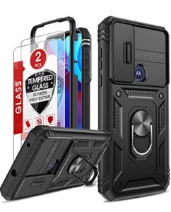 leyi for moto g pure case: motorola g power 2022 case with slide camera cover + 2 pack screen protector, military grade 360 full body with kickstand case for moto g pure/g power 2022, black