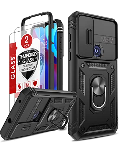 LeYi for Moto G Pure Case: Motorola G Power 2022 Case with Slide Camera Cover + 2 Pack Screen Protector, Military Grade 360 Full Body with Kickstand Case for Moto G Pure/G Power 2022, Black