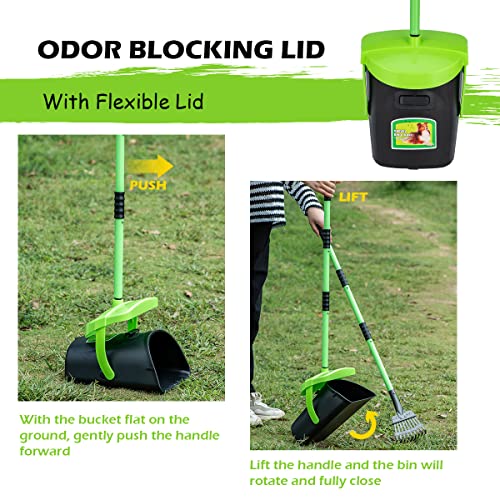 MXF Pooper Scooper Swivel Bin & Rake Kit with 20 Waste Bags, 36.6" Long Handle Adjustable Portable Non-Breakable Dog Pooper Scooper for Large Medium Small Dogs, Poop Scooper for Lawn Yard Dog Kennel