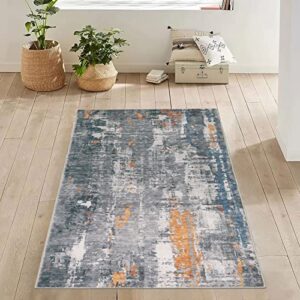 famibay 3x5 area rug for bedroom washable throw rugs with rubber backing soft flurry bedroom carpet non slip modern abstract low pile small floor rugs for living room kitchen bathroom dorm(grey/rust)
