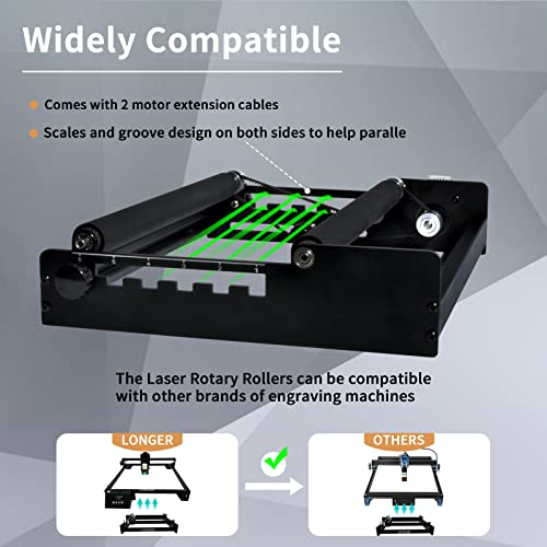 Longer Laser Engraver Rotary Roller, a Good Partner for Laser Engraving Machine， Y-axis Laser Engraver Attachment 360° Rotation, 6-100mm Engraving Space, Compatible with Other Brands of Engraver