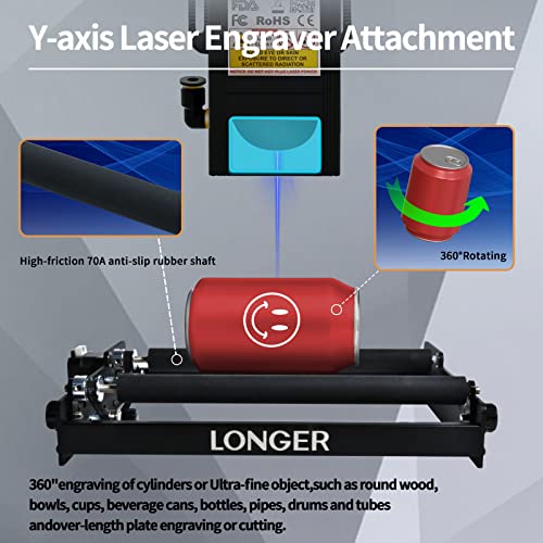 Longer Laser Engraver Rotary Roller, a Good Partner for Laser Engraving Machine， Y-axis Laser Engraver Attachment 360° Rotation, 6-100mm Engraving Space, Compatible with Other Brands of Engraver