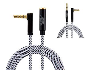 cablecreation headphone extension cable, 90 degree trrs 3.5mm male to female audio extension cable 4-conductor(microphone compatible), 6 feet with 6ft 3.5mm aux cable 4 pole90 degree