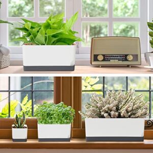 Vugosson Self Watering Planters Pots for Indoor Plants, 7 Pack 4+8+17 Inch Plastic Window Boxes Planters Herb Planter, Rectangle Rectangular Planter Windowsill Planters with Drainage and Saucer