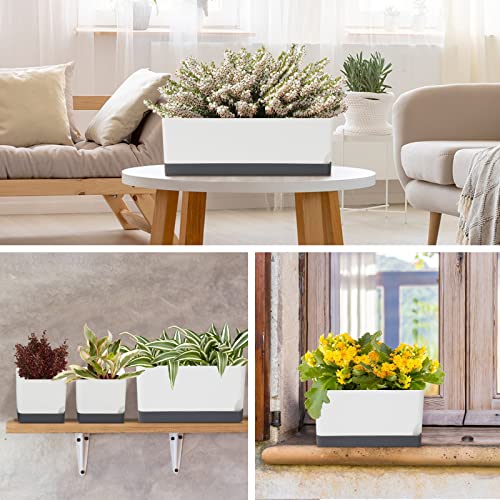 Vugosson Self Watering Planters Pots for Indoor Plants, 7 Pack 4+8+17 Inch Plastic Window Boxes Planters Herb Planter, Rectangle Rectangular Planter Windowsill Planters with Drainage and Saucer