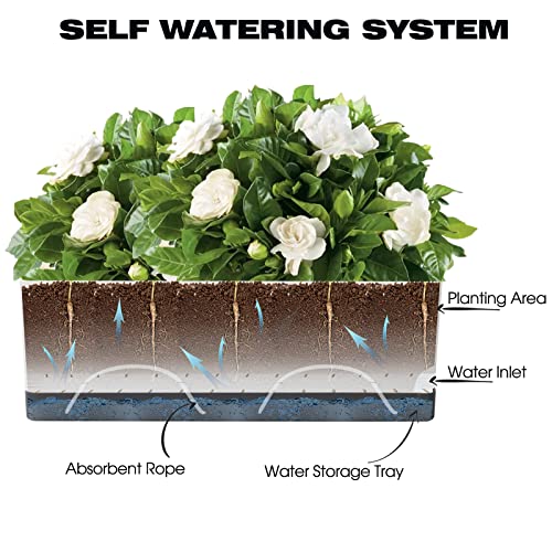 Vugosson Self Watering Planters Pots for Indoor Plants, 7 Pack 4+8+17 Inch Plastic Window Boxes Planters Herb Planter, Rectangle Rectangular Planter Windowsill Planters with Drainage and Saucer