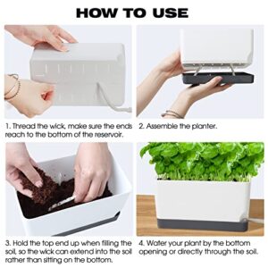 Vugosson Self Watering Planters Pots for Indoor Plants, 7 Pack 4+8+17 Inch Plastic Window Boxes Planters Herb Planter, Rectangle Rectangular Planter Windowsill Planters with Drainage and Saucer