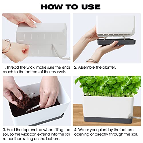 Vugosson Self Watering Planters Pots for Indoor Plants, 7 Pack 4+8+17 Inch Plastic Window Boxes Planters Herb Planter, Rectangle Rectangular Planter Windowsill Planters with Drainage and Saucer