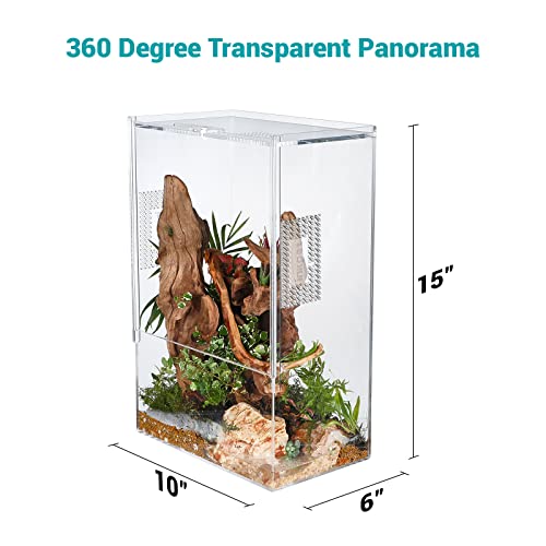 Reptile Terrarium Tank,Tarantula Enclosure 15’’x10’’x6’’ INKPET Acrylic Medium Feeding Tarantula Habitat Box for Hermit Crab,Leopard Gecko,Snake,Frog and Chameleon Cage(No Assembly Required)