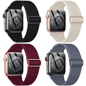 ctybb 4 pack stretchy nylon solo loop bands compatible with apple watch 40mm 38mm 44mm 49mm 45mm 42mm 41mm, adjustable braided elastic sport straps womens men wristbands for iwatch series 8 7 6 5 4 3 2 1 se ultra