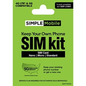 simple mobile prepaid sim card kit (verizon network), regular & micro size sim card