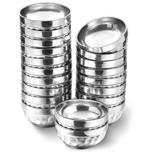 20 pack stainless steel bowls 4.5 inches metal double walled snack bowls small insulated metal mixing bowls multipurpose lightweight toddlers dinner bowls for cereal, noodles, ice cream