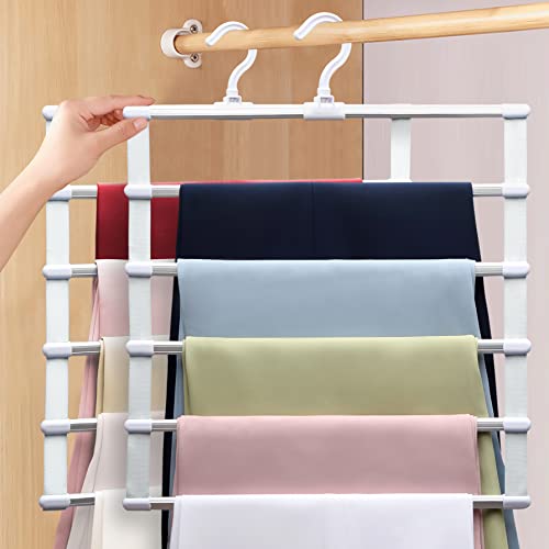 2 Pack Pants-Hangers,Closet-Organizers-and-Storage Space Saving Hangers for College-Dorm-Room-Essentials,Non Slip Wardrobe-Closet-Organizer Alloy Magic Pants Jeans Trousers Towels Scarf Clothes Hanger