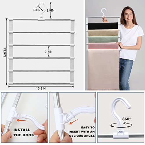 2 Pack Pants-Hangers,Closet-Organizers-and-Storage Space Saving Hangers for College-Dorm-Room-Essentials,Non Slip Wardrobe-Closet-Organizer Alloy Magic Pants Jeans Trousers Towels Scarf Clothes Hanger