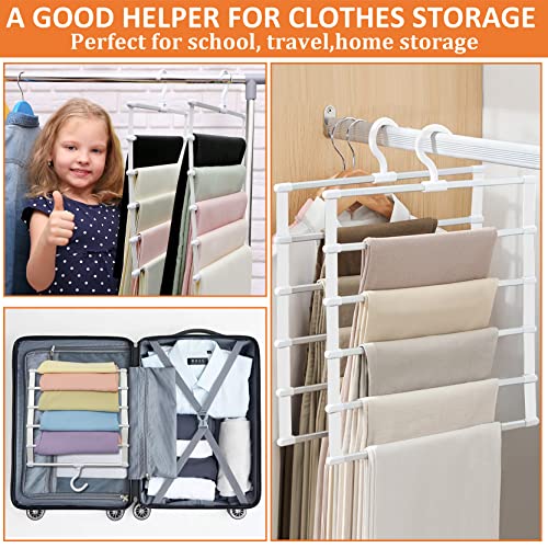 2 Pack Pants-Hangers,Closet-Organizers-and-Storage Space Saving Hangers for College-Dorm-Room-Essentials,Non Slip Wardrobe-Closet-Organizer Alloy Magic Pants Jeans Trousers Towels Scarf Clothes Hanger