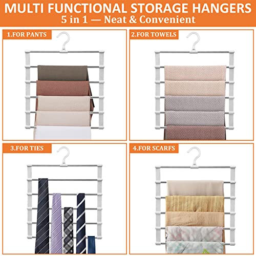 2 Pack Pants-Hangers,Closet-Organizers-and-Storage Space Saving Hangers for College-Dorm-Room-Essentials,Non Slip Wardrobe-Closet-Organizer Alloy Magic Pants Jeans Trousers Towels Scarf Clothes Hanger