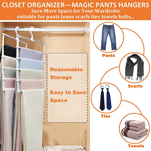 2 Pack Pants-Hangers,Closet-Organizers-and-Storage Space Saving Hangers for College-Dorm-Room-Essentials,Non Slip Wardrobe-Closet-Organizer Alloy Magic Pants Jeans Trousers Towels Scarf Clothes Hanger