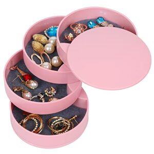 unaone jewelry organizer, 4-layer rotating jewelry storage box for women girls, acrylic small jewelry case jewelry tray for bracelets rings earring, pink